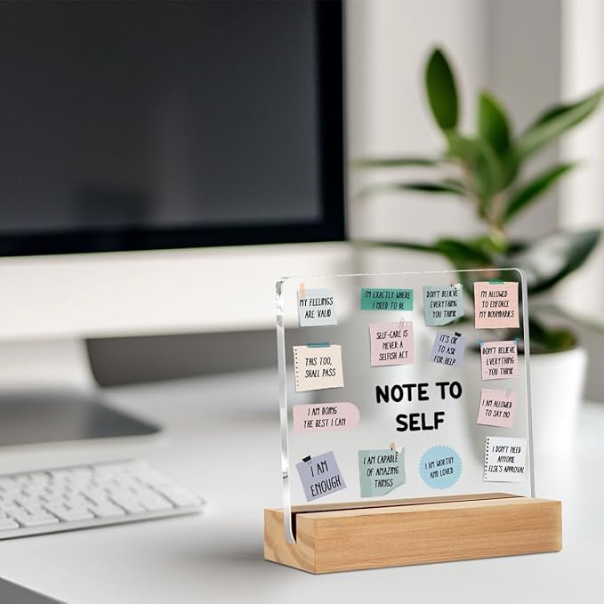 Note to Self Motivational Acrylic Sign, Mental Health Gifts for Women Men Psychologist Counselor, Acrylic Plaque Desk Decor, Shelf Cubicle Decor for Counseling Office Therapy Desktop Art Decoration