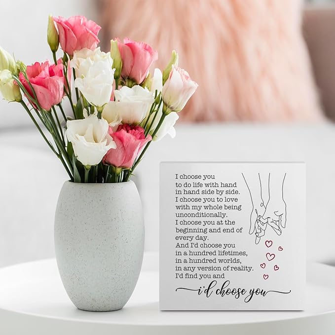 Wedding Gifts Office Supplies Rustic Desk Decor Romantic White Wooden Box Sign Anniversary Marriage Engagement Gifts Farmhouse Wood Plaque for Couples Wife Home Shelf Table Decorations Valentine Day