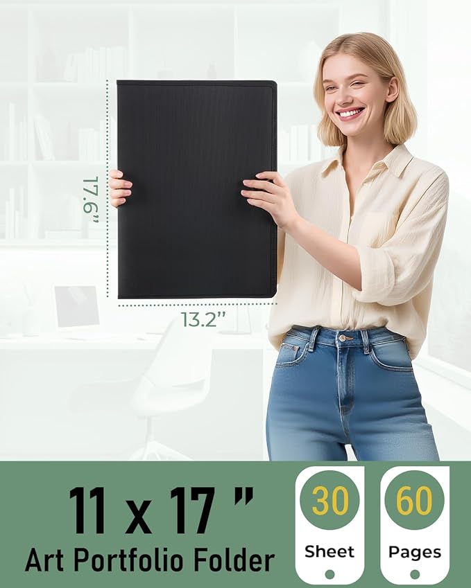 Nicpro Art Portfolio 11x17, Upgraded Large Portfolio Folder for Artwork with 30 Pockets Display 60 Pages, Presentation Book Binder with Protector Sleeves for Artists Drawing