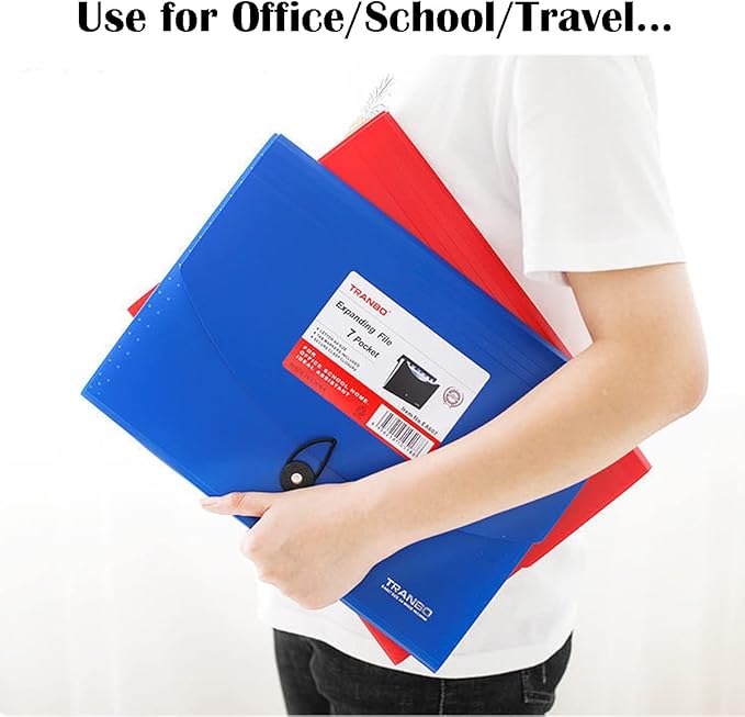 4 Pack 7 Pockets Accordion File Organizer, TRANBO Letter Size/A4 Expanding File Folder with Index Tabs, Expandable Plastic Document Organizer for Business Travel School Office Home