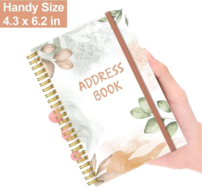 Address Book with Alphabetical Tabs - Small Address Book Spiral with Address Contacts, Special Date, Phone, Birthday & Internet Login Password for Home and Office, 4.3" x 6.2", Rose Leaf