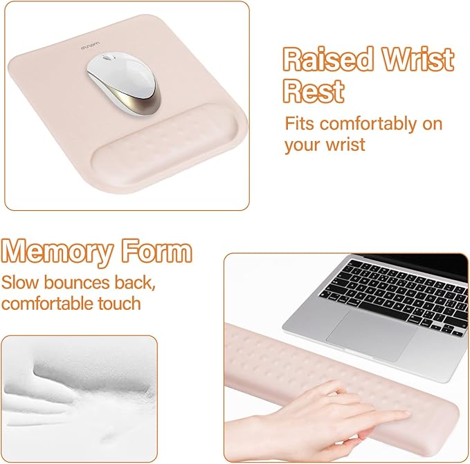 MOSISO Computer Keyboard Stand&Wrist Rest Support for Keyboard &Mouse Pad Set, Ergonomic Massage Wrist Rest Set, Easy Typing Working Acrylic Clear Stand for Office Home, Apricot