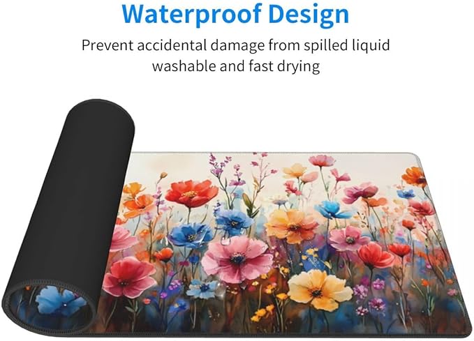 Desk Pad,Office Desk Mat 31.5"×11.8" Large Gaming Mouse Pad,Durable Extended Computer Mouse Pad,Waterproof Thick Big Mouse Pads with Non-Slip Rubber Base Office Home Watercolor Wild Flower