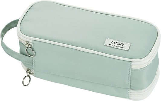 Large Pencil Case Zipper Pencil Pouch for Girls Adults Kids Aesthetic Pencil Bag with Handle Portable Big Capacity Pen Bag Organizer for School Office Green