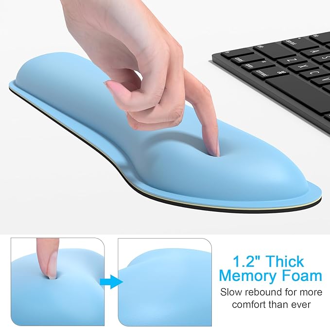 Dapesuom Keyboard Wrist Rest Set, Cute PU Leather Wrist Cushion for Computer Keyboard and Mousepad, Memory Foam Mouse Pad Rests Support with Non-Slip Base for Typing Pain Relief, Laptop, Sky Blue