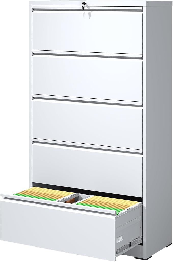 5 Drawer Lateral File Cabinets with Lock Office Filing Cabinet Steel Storage Cabinet Wide Horizontal Filing Metal Cabinets for Files Legal/Letter/A4 Size Assembly Required Assembly Required