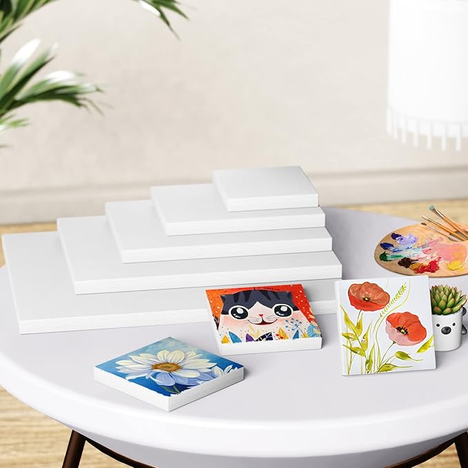 GOTIDEAL18Pcs Stretched Canvases for Painting Multi Pack 4x4, 5x7, 8x10,9x12, 11x14 Set, Primed White - 100% Cotton Artist Blank Canvas Boards for Painting, Acrylic Pouring,Oil Paint