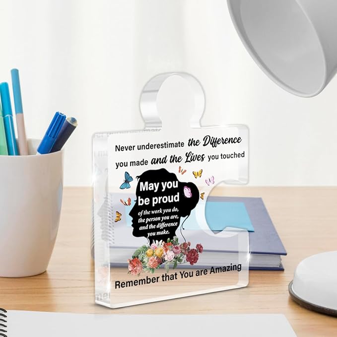 Thank You Gifts for Women - Appreciation Gifts for Nurse Teacher Mom Boss Lady - Never Underestimate the Difference You Made Acrylic Puzzle Piece Plaque Home Office Desk Decor