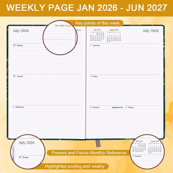 Planner 2026-2027 - 18 Months (Jan 2026 - Jun 2027) Agenda Planner 5.8" x 8.5", 2026-2027 Weekly & Monthly Planners with Hard Cover, Leaf