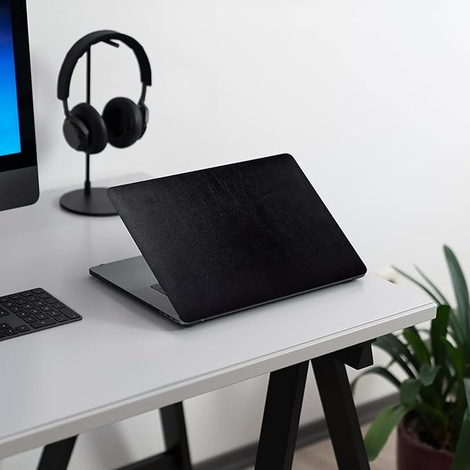 Compatible for M4 MacBook Air 13 inch Case 2025 2024-2022 M3 M2 Model A3240 A3113 A2681, Litchi Grain Textured Leather Hard Shell Protective Case & Keyboard Skin for MacBook Air 13.6 inch Cover, Black