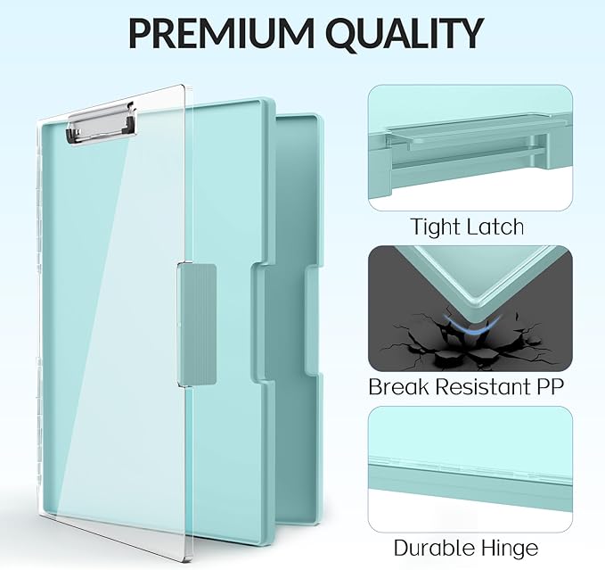 Sooez Clipboard with Storage, Heavy Duty Cleaview Clip Boards 8.5x11 with Dual Storage, Dry Erase Plastic Nursing Clipboard, High Capacity Clipboards Folder for Teacher Nurse, School & Office Supplies