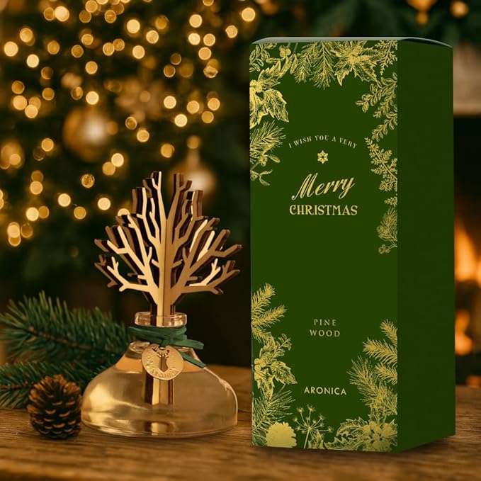 Aronica Christmas Diffuser 120ml / 4floz- Pine Wood Scent, Frasier Fir Essential Oil Reed Diffuser, Green Tree Oil Classy Christmas Nordic Decor, Luxury Skandinavisk Oils, White Elephant