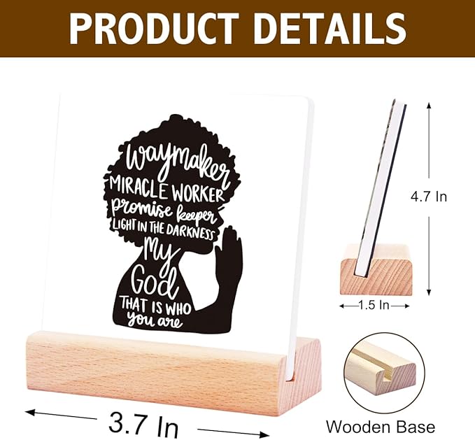 Motivational Quotes Office Desk Decor for Women Girls,Way Maker Miracle Worker Promise Keeper Ceramic Plaque Sign for Office Desk Shelf Decor,Gifts for Friends Coworkers