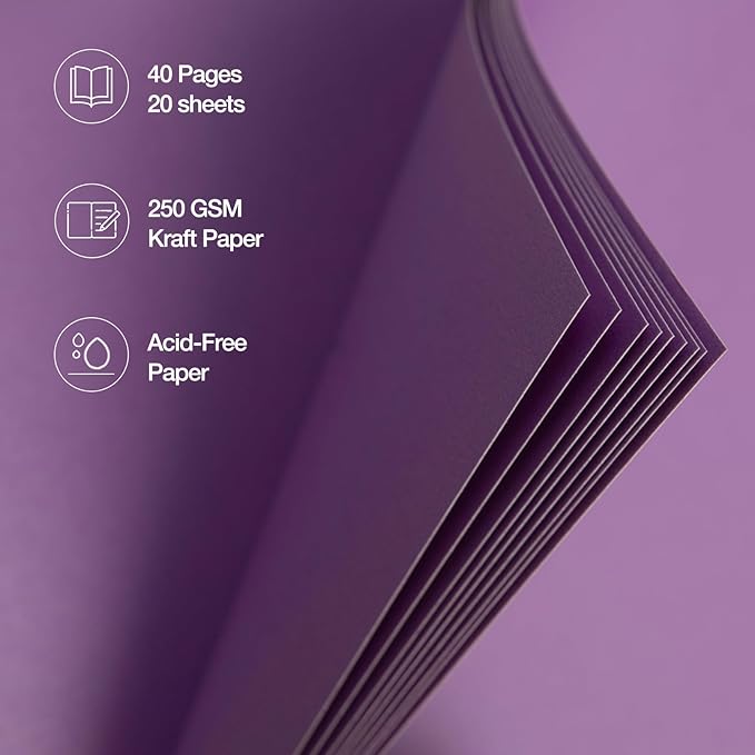 potricher 10 x 10 Inch DIY Scrapbook Album 40 Pages Hardcover Kraft Paper Scrap Book Photo Albums Memory Book for Wedding and Anniversary Family (Purple, 10 Inch)