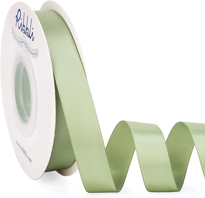 Ribbli Dusty Sage Satin Ribbon Double Faced Satin 5/8 Inch x Continuous 25 Yards-Sage Green Ribbon for Gift Wrapping Crafts Wedding Decoration Bows Bouquet Floral Arrangement
