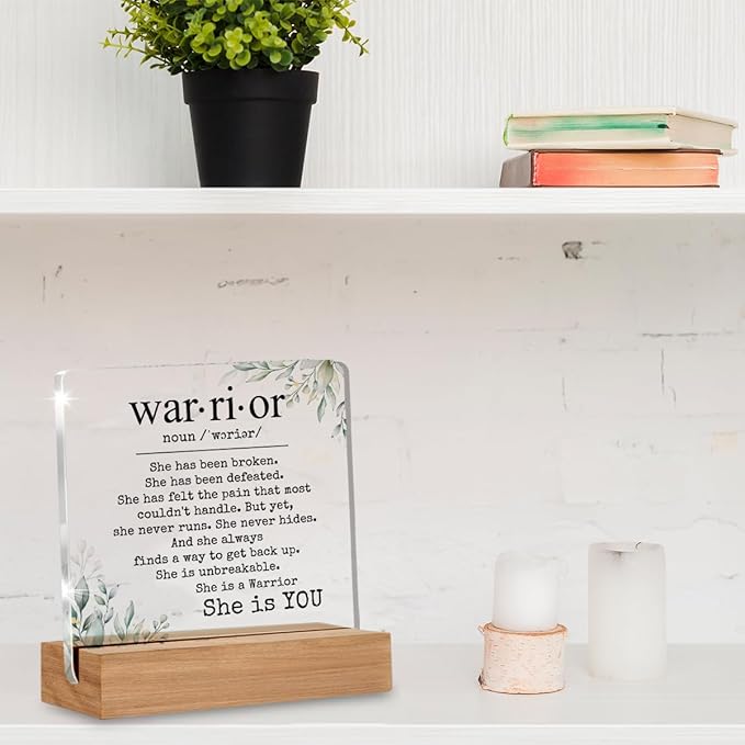 Inspirational Cancer Survivor Gifts for Women Mom, Breast Cancer Gifts for Woman, Warrior is You Home Decorative Signs Plaque for Desk