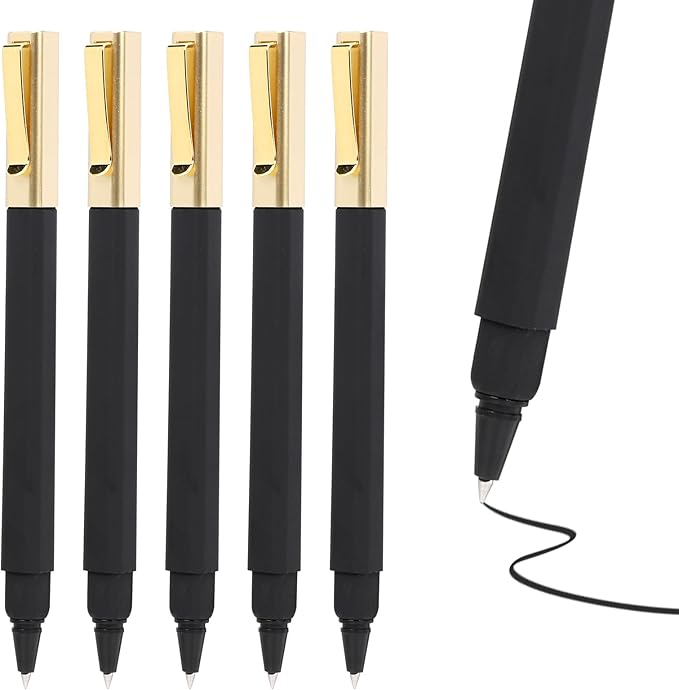 6 Pack Gel Pens Black 0.5 mm Medium Point Gel Ink Black Pens with Cap Quick Drying Ballpoint Pen Smooth Writing Fine Point Pen for Journaling School Office Supplies