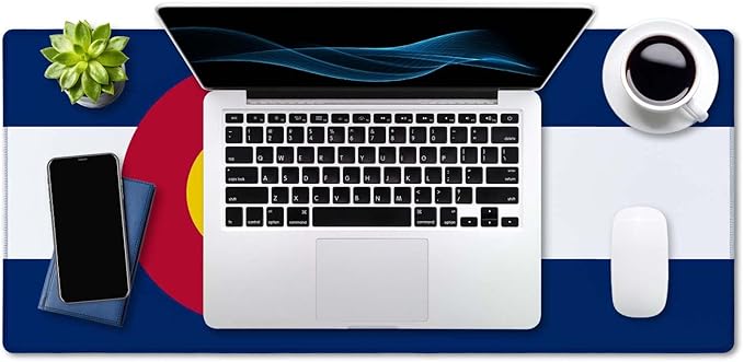 SSOIU Extended Gaming Mouse Pad Mat Large Desk Mat Non Slip Rubber Base Computer Desktop Laptop Keyboard Mouse Mat Stitched Edges, 35.5x15.7 in XXL Waterproof Mousepad for Work Game, Colorado Flag