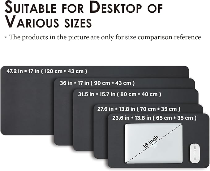 HOMIEAZICOZI Leather Desk Mat - Non-Slip PU Desk Pad for Office and Home - Desk Organization and Accessories - Ideal for Large Mouse Pad and Desk Mats on Top of Desks (Black,36''x 17'') (DPD-B-L)