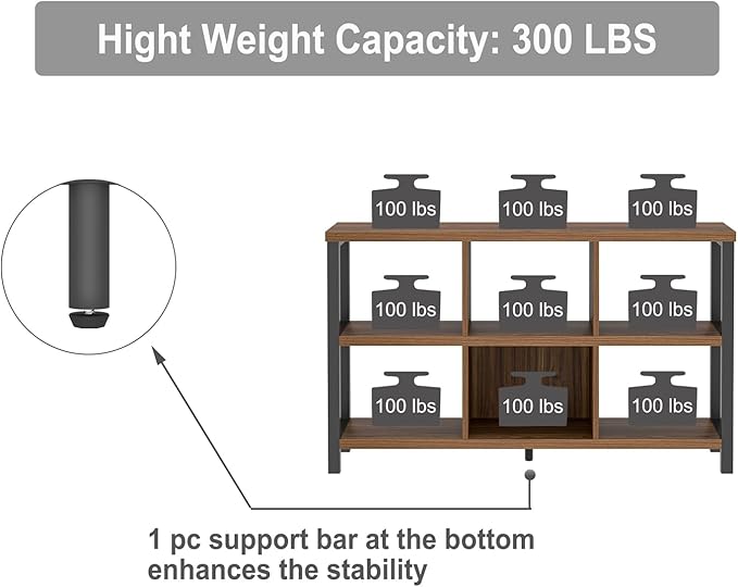 FOLUBAN 6 Cube Storage Organizer Bookshelf, Industrial Horizontal Low Cubby Bookcase for Living Room Bedroom (Rustic Walnut, 47 Inch)