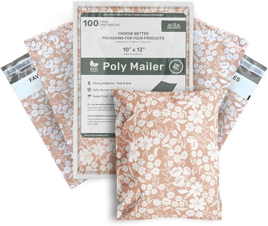 Poly Mailers 10x13 Inch 100 Pack Medium Shipping Bags Strong Thick Mailing Envelopes | Self Sealing Adhesive | Waterproof & Tear Proof | Small Business Packaging for Clothing - Floral Dusty Pink
