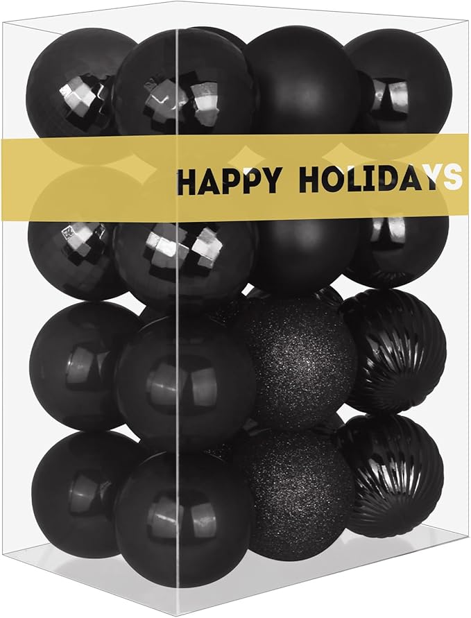 Black 1.6" Small Christmas Balls Christmas Tree Decoration Ornaments Shatterproof Hanging Balls for Birthday Halloween Holiday Wedding Decorations Set of 24pcs