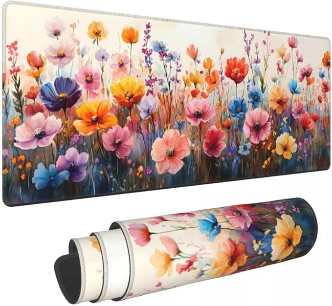 Desk Pad,Office Desk Mat 31.5"×11.8" Large Gaming Mouse Pad,Durable Extended Computer Mouse Pad,Waterproof Thick Big Mouse Pads with Non-Slip Rubber Base Office Home Watercolor Wild Flower