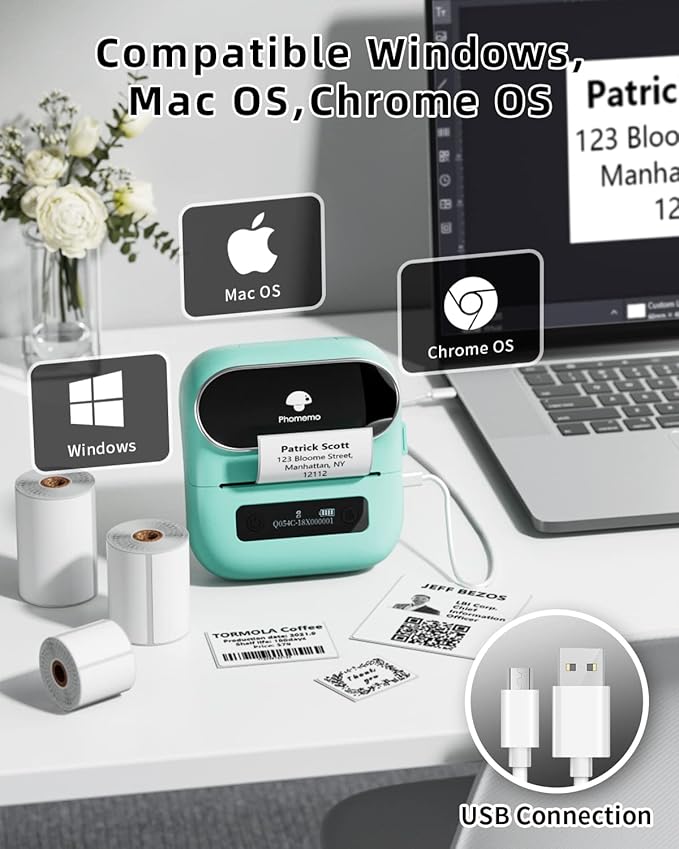 Phomemo M220 Label Maker, 3 Inch Bluetooth Thermal Label Printer for Barcode, Address, Labeling, Mailing, File Folder Label, Label Maker Machine with 3 Rolls of Labels