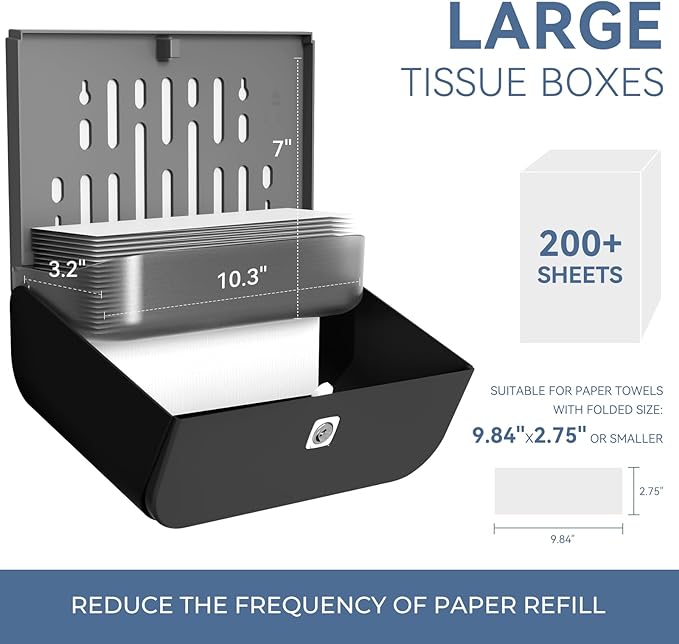 Paper Towel Dispenser Wall Mount, Adhesive No Drilling Multifold Trifold Cfold Commercial Hand Towel Dispenser (Black-PN6012)