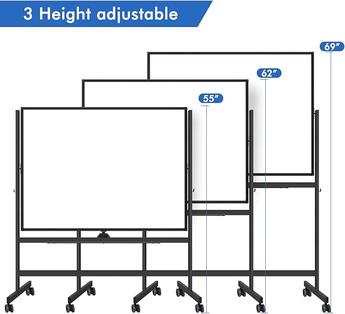 Large Rolling White Board, 48x36 in Double-Sided Mobile Whiteboard, maxtek Reversible Magnetic Dry Erase Board Easel Standing Whiteboard on Wheels School Supplies for Classroom Office and Home, Black