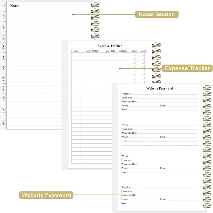 Planner 2025-2026 - Weekly & Monthly Planner from July 2025 to June 2026, Agenda 2025 2026 with Inner Pocket, Elastic Band, 6.4" x 8.5", White Glod Leaf