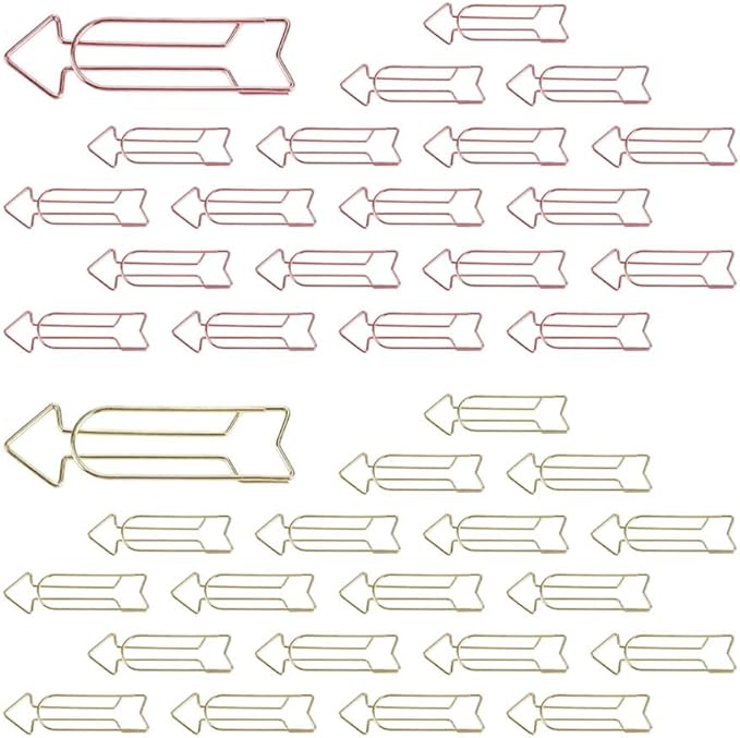 OWLFAVO 40pcs Arrow Shape Paper Clips with Clear Box, Rose Gold and Yellow Gold, Funny Cute Paperclips Bookmarks Planner Clips for Fun Office Supplies School Gifts Wedding Decoration