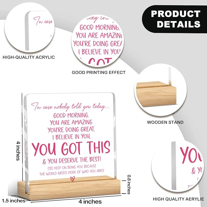 Pink Office Decor Pink, Inspirational Awareness Positive Affirmation Sign Acrylic Sign Plaque Motivational Table Decorations for Home Office Living Room Bedroom