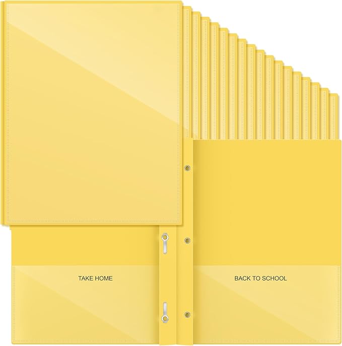 Henoyso 72 Pcs Plastic Folders with Clear Front Pocket and 3 Prong Take Home Plastic 2 Pocket Folder Back to School for Students Parent Teacher Communication for School Office (Yellow)