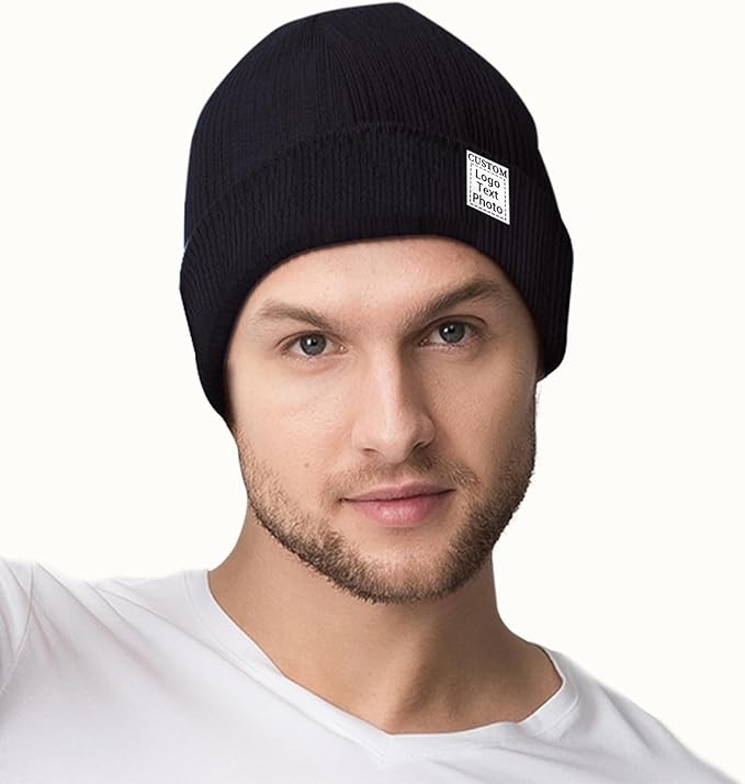 Custom Beanie for Men Women Bulk Custom Winter Hat Beanies with Logo Text Image Personalized Knit Hats Gifts for Business