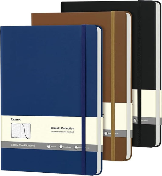 COMIX 3 Pack B5 Lined Journal Notebooks, 240 Pages, 6.9 x 9.8 Inches, Black, Hardcover Journaling Notebooks for Men & Women- Fits for Office, Business, School, Notes Taking & Writing