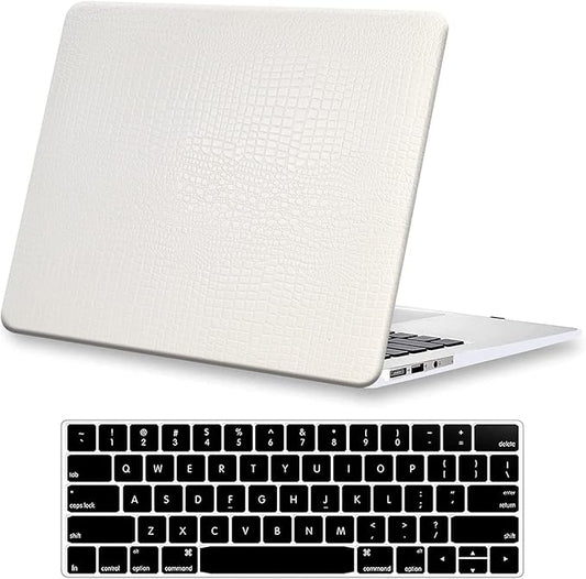 DTangLsm Compatible with MacBook Air 13 inch Case 2021 2020 2019 2018 Model M1 A2337 A2179 A1932 with Touch ID, Crocodile Leather Hard Shell Faux Alligator Laptop Case Snake Skin&Keyboard Cover, White