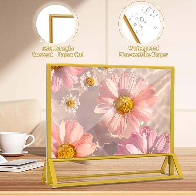 Clear Acrylic Sign Holder 6x 4 Horizontal Double Sided Gold Frame Display Stand Table Flyer Holder for Wedding Table Number Menu Holder (6pcs)