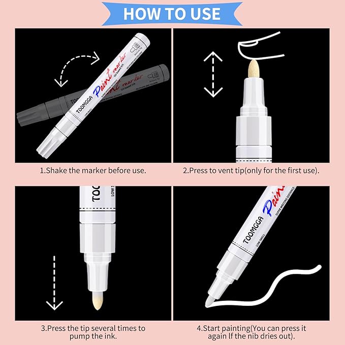 White Paint Pens Permanent Paint Markers - 24 Pack Oil Based Marking Pens, Medium Point, Quick Drying and Waterproof for Rock Painting Car Tyre Metal, Plastic, Canvas, Wood, Glass