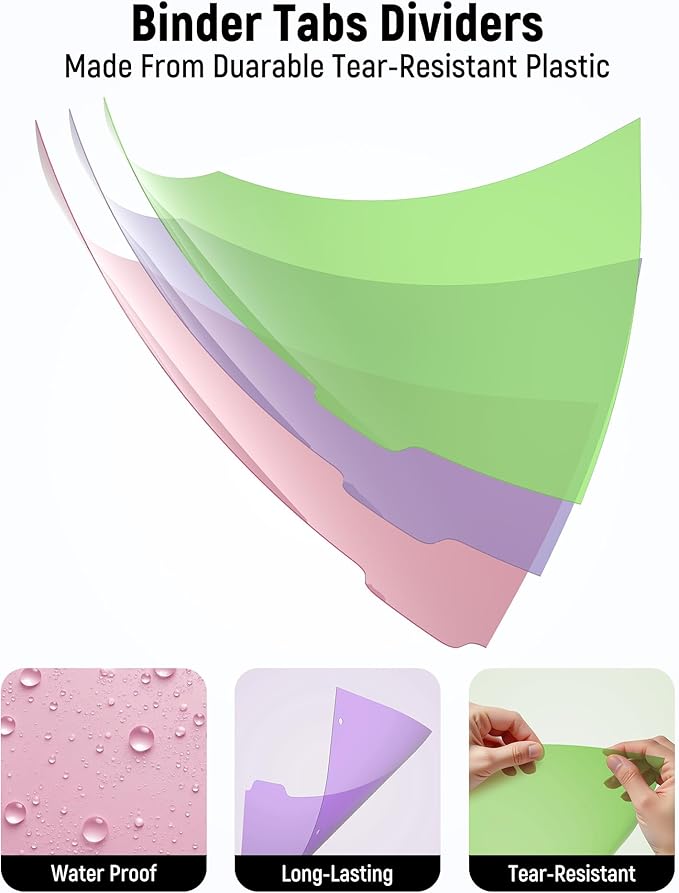 [32Pcs/4Set- 8 Tab] Binder Dividers with Tabs, Plastic Dividers for 3 Ring Binder, Letter Size Binder Tabs for Organizing School Office Home Files, Write&Erase Notebook/Page Dividers