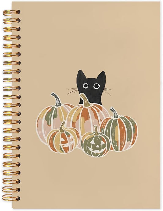 WUCHJ Halloween Black Cat Pumpkin Notebook, Fall Halloween Pumpkin Journal, Black Cat Gifts, Farmhouse Fall Autumn Spiral Notebook Journal for Note Taking, 5.5x8.3 Inch
