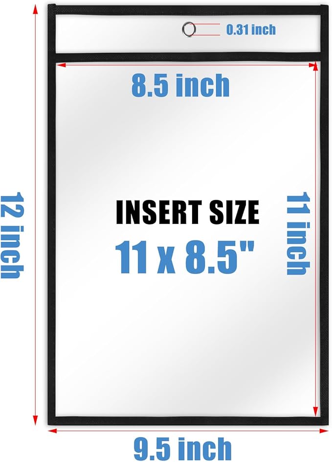 Heavy Duty Dry Erase Pockets 8.5x11, Plastic Paper Sleeves Job Ticket Holder 50 Pack Clear Sheet Protectors 8.5 x 11 Clear Document Sleeves for Shop Office Classroom Home, Black