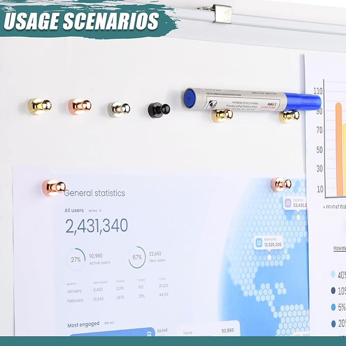 50 Pack Fridge Magnets, 4 Color Small Strong Rare Earth Magnets for Whiteboard, Push Pin Neodymium Magnet Refrigerator Magnet for Office, Classroom, Kitchen, Home