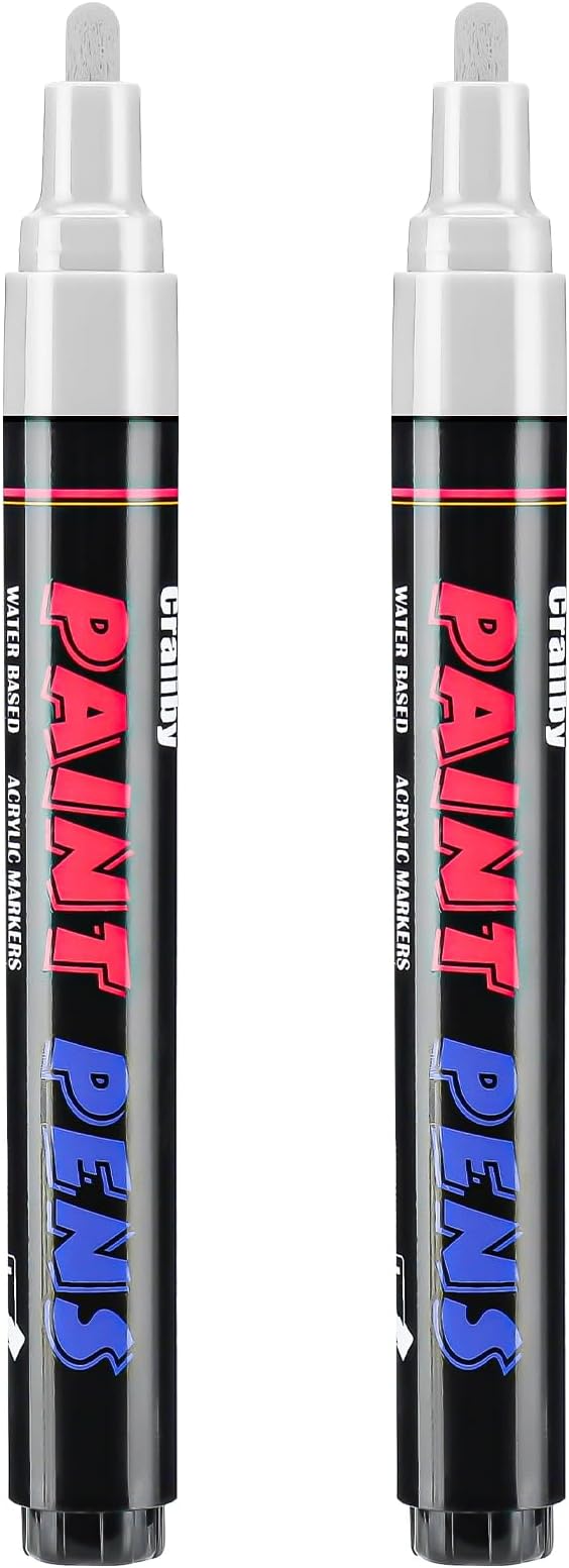 White Paint Pens Paint Markers - 2 Pack Permanent Quick Dry Waterproof Marker Pens for Rocks Wood Fabric Plastic Canvas Glass Mugs Metal Tire Stone