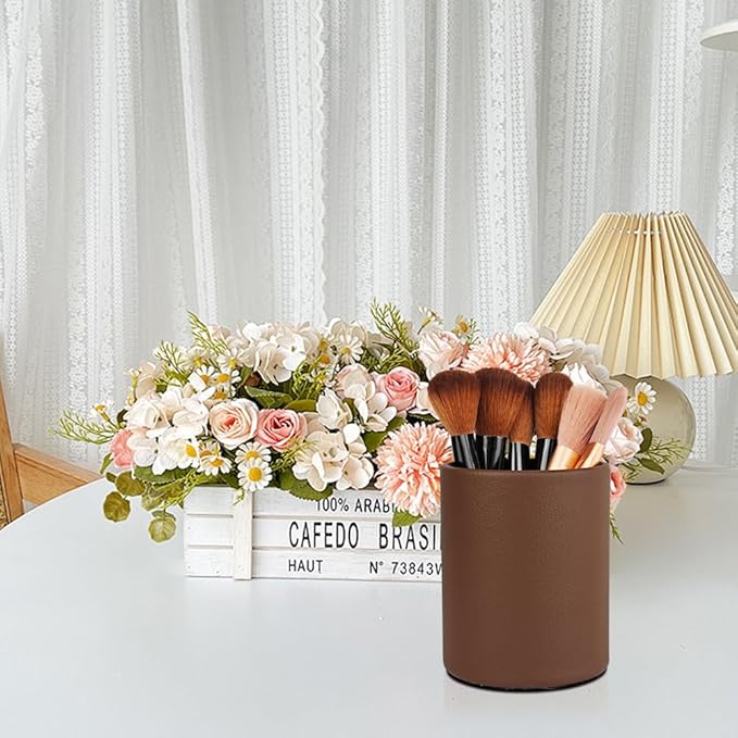 Pen Holder for Desk Pencil Organizer Cute Cup Holders Aesthetic (Brown, 3.94" x3.15" x3.15")