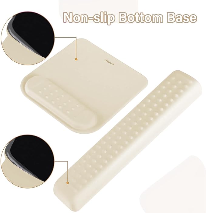 MOSISO Computer Keyboard Stand&Wrist Rest Support for Keyboard &Mouse Pad Set, Ergonomic Massage Wrist Rest Set, Easy Typing Working Acrylic Clear Stand for Office Home, Khaki