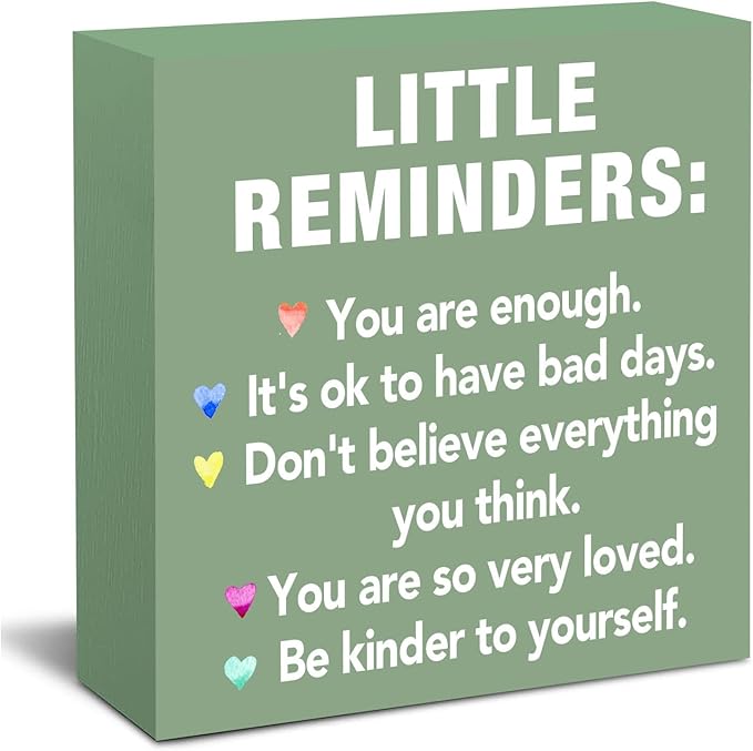 Sage Green Office Desk Accessories Decor Sign Encouragement Gifts for Women Little Reminders Desk Sign - Inspirational Wooden Box Plaque