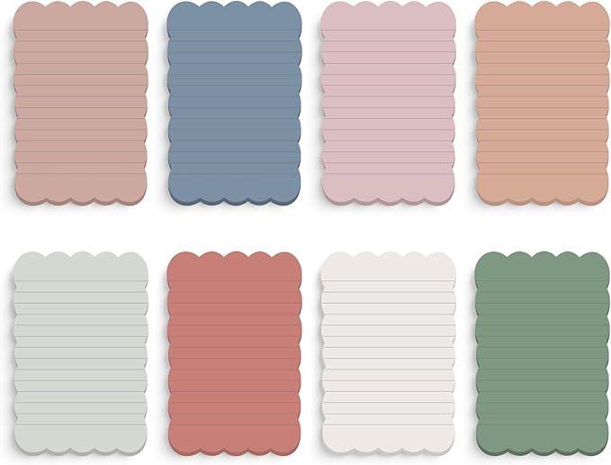 Eaasty 8 Pack Scalloped Sticky Notes Bulk Christmas Cute Self Sticky Note Pads Multi Color Bright Vintage Note Pads or School Office Supplies 240 Sheet(4" X 6",Vintage Color Lined)