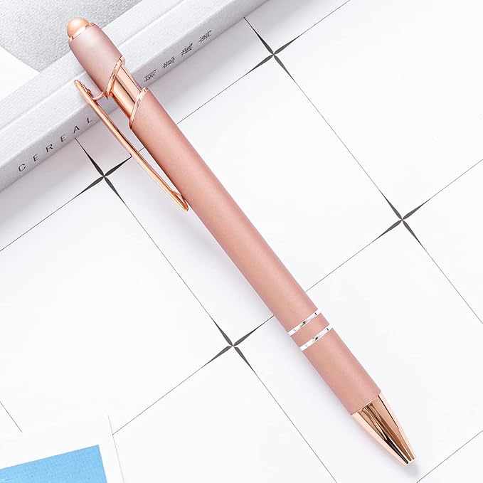 PASISIBICK 12 Pieces Rose Gold Ballpoint Pen with Stylus Tip, 2 in 1 Rose Gold Stylus Pens Stylish Pen, Metal Stylus Pen for Touch Screens, 1.0 mm Black Ink(Pack of 12)