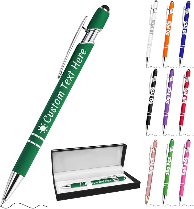 Personalized Pens with Name Custom Engraving Ballpoint Pens with Stylus Tip Customized Smooth Writing Pens Personalized Gifts for Anniversary Birthday or Graduation(Dark Green,Black Ink)
